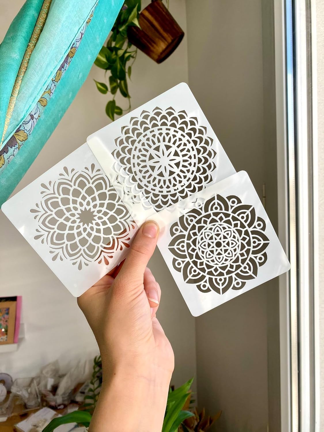 Pack of 9 Mandala Stencil for Painting – 3.93 Inch Plastic Flower Mandala Stencils